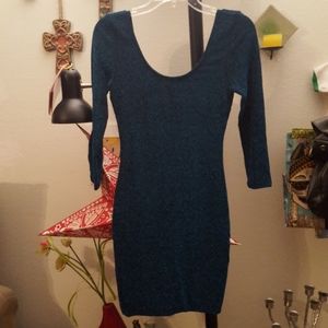 Bodycon sparkly teal scoop neck dress